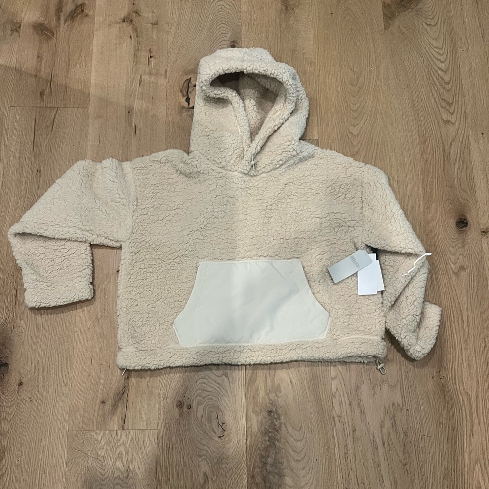 NWT! Zella Beige Hooded Pullover Long Sleeve Sherpa Size Large